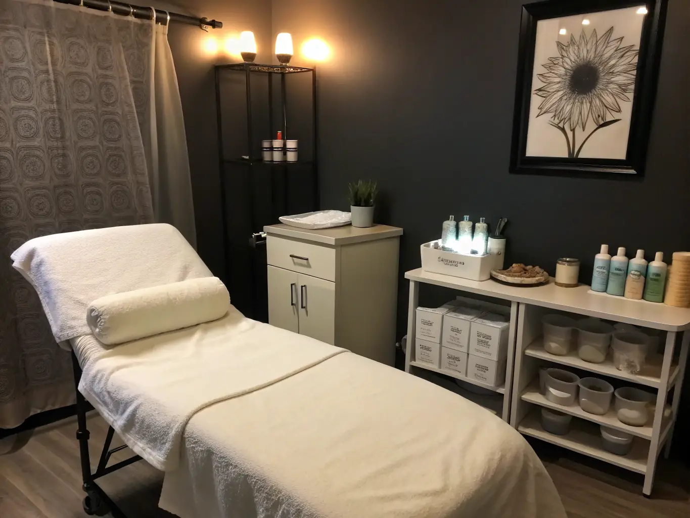 A luxurious living room setting where a client is comfortably receiving a waxing treatment from a professional esthetician, showcasing the personalized and relaxing experience.